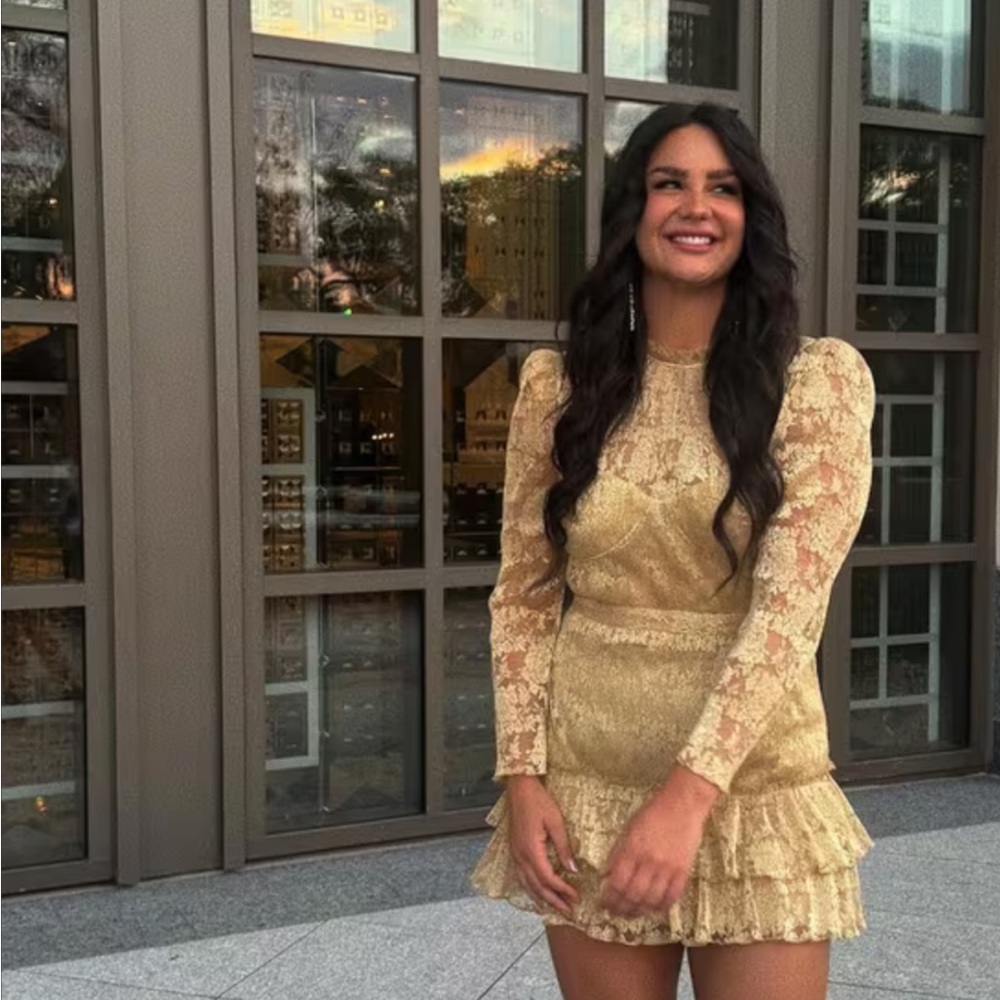 SAYLOR Adria Long Sleeve Lace Minidress Gold Size Large - Picture 4 of 8